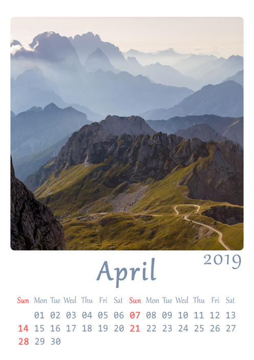 2019 Printable A4 Calendar - April month